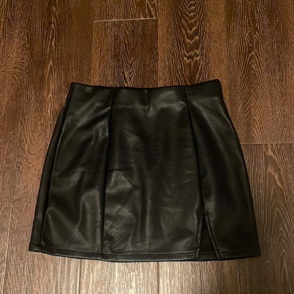 black leather skirt with slit